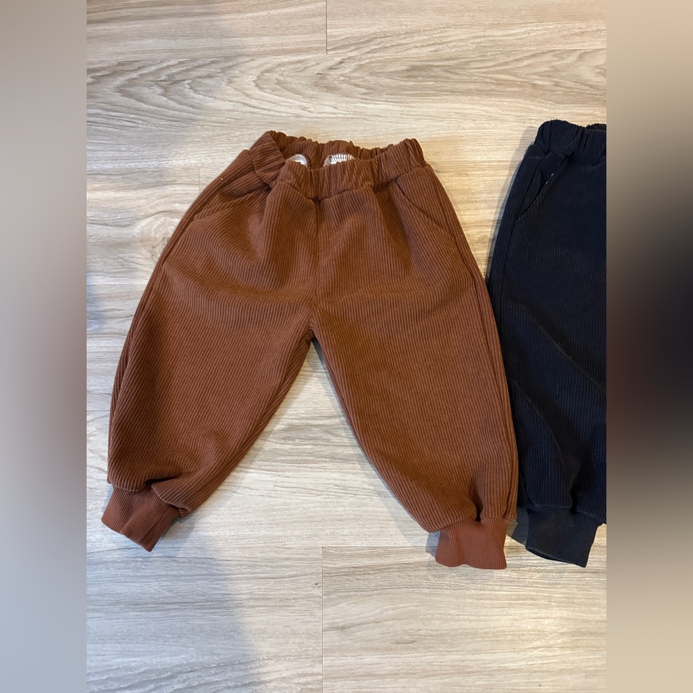 Toddler Corduroy Pants Set Brown & Navy‎ 2–3T Bear Patch Unisex - Picture 2 of 8